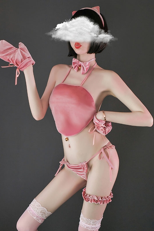 Cosplay áo yếm mèo nhung 2 mảnh