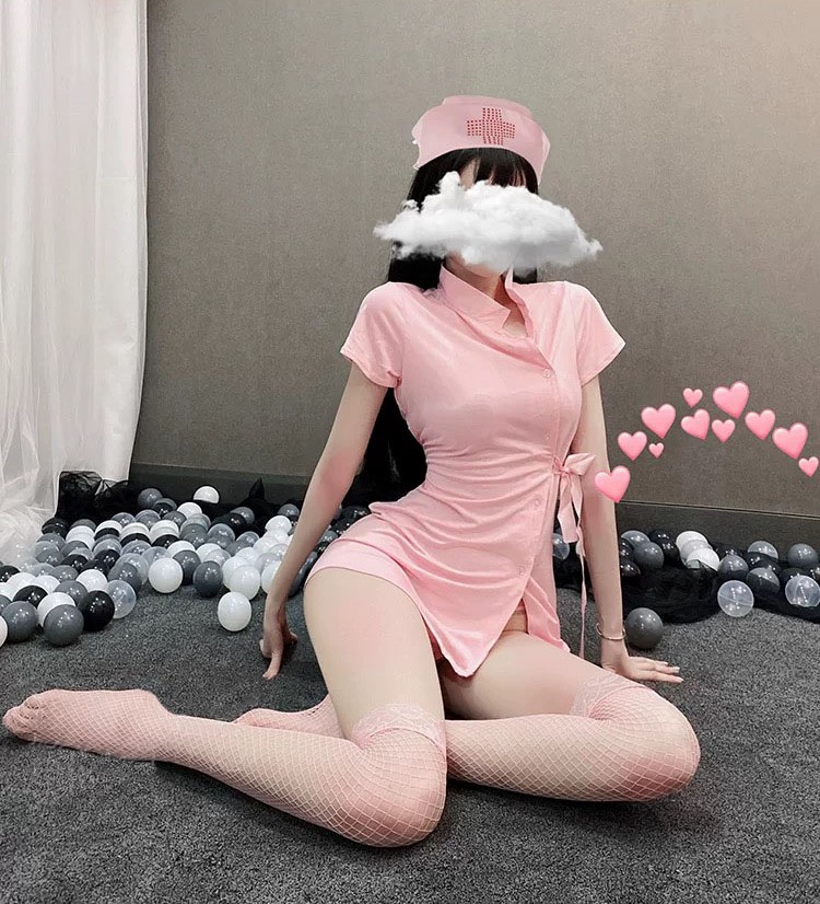 Cosplay y tá hồng cộc tay có mũ đồ hóa trang bar sàn