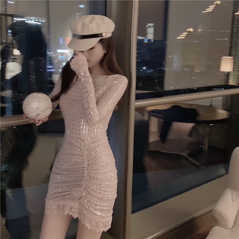 Váy body dài tay óng ánh