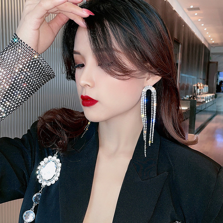 Khuyên tai bạc dài 3 hàng