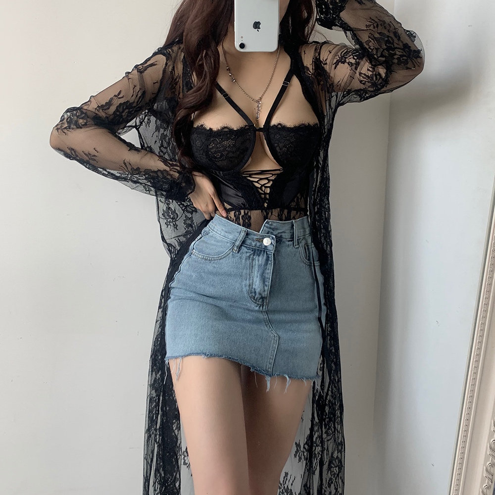 Bodysuit dây đan xuyên thấu hở nửa ngực sexy