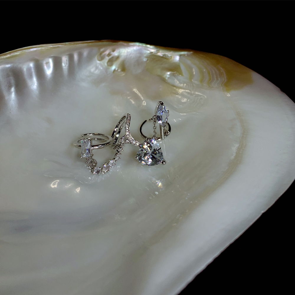 Set 2 nhẫn bạc đính ngọc cá tính