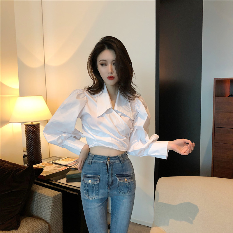 Áo Croptop sơ mi thắt nở phía trước