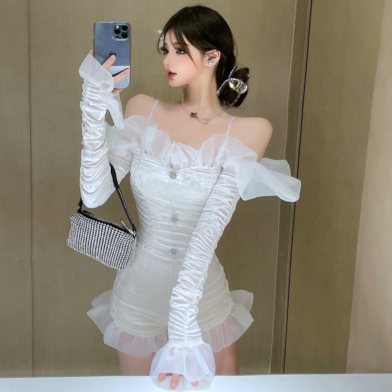 Jumpsuit Jenny nhung trắng dài tay