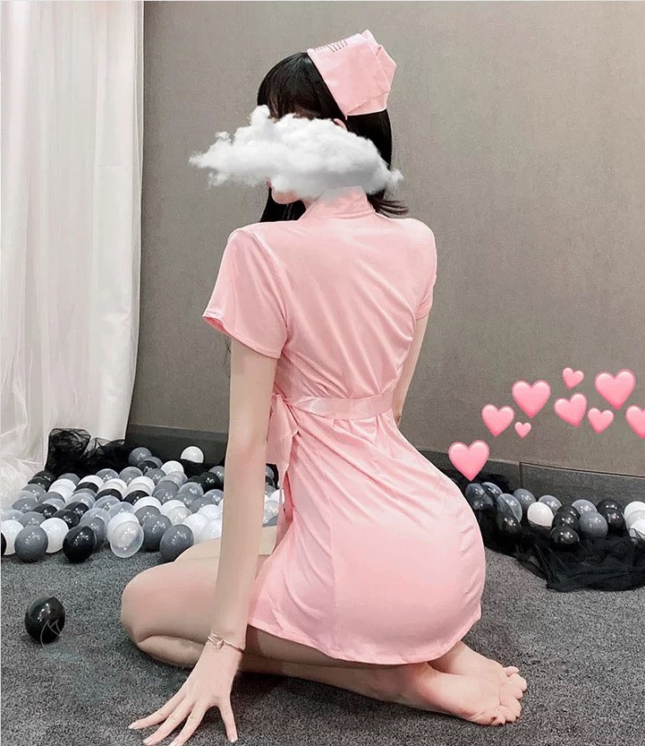 Cosplay y tá hồng cộc tay có mũ đồ hóa trang bar sàn
