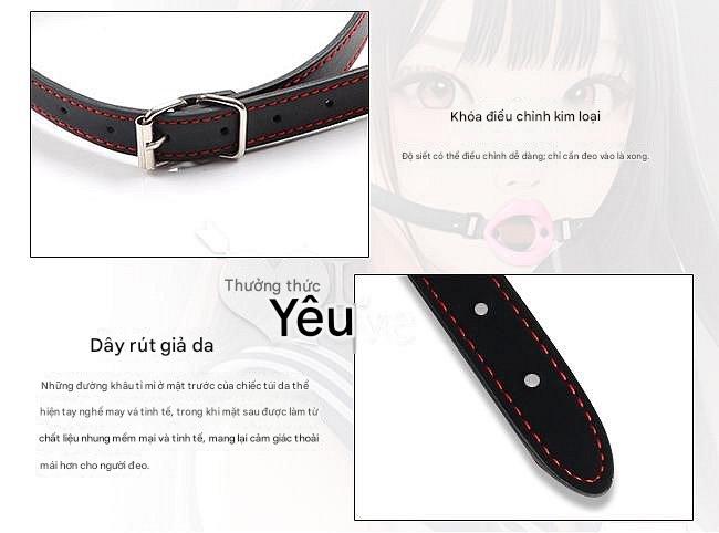 Vòng miệng BDSM Silicone O-Ring Gag dây da đen