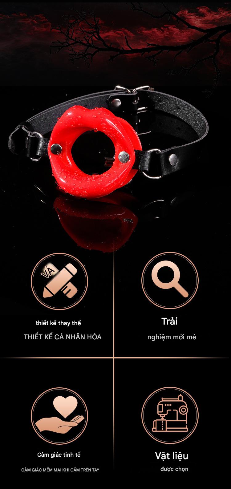 Vòng miệng BDSM Silicone O-Ring Gag dây da đen