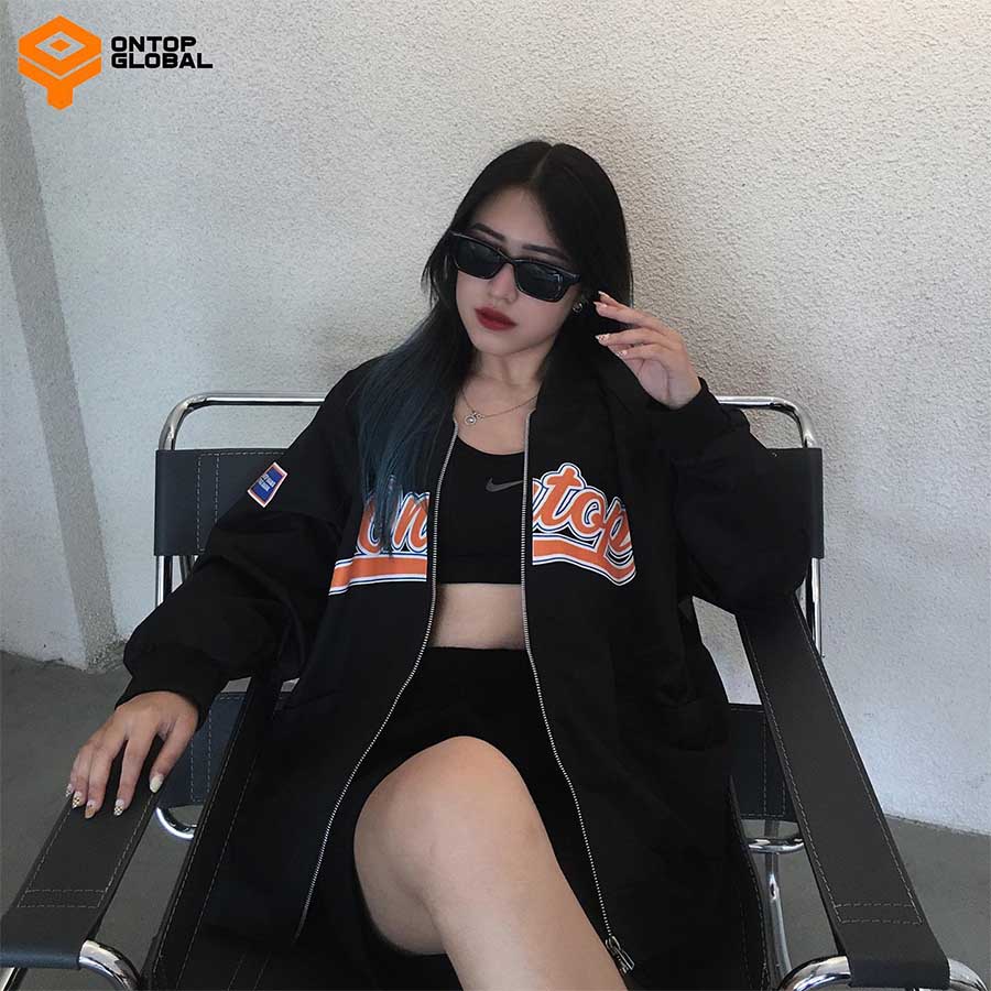 Áo khoác bomber nam nữ vải dù màu đen