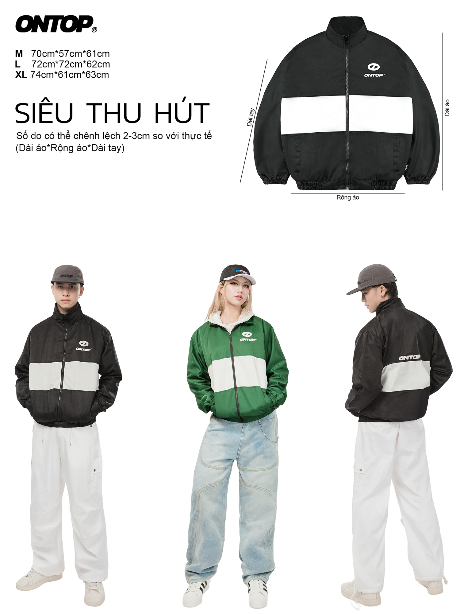 Áo khoác dù phối sọc ngang ONTOP