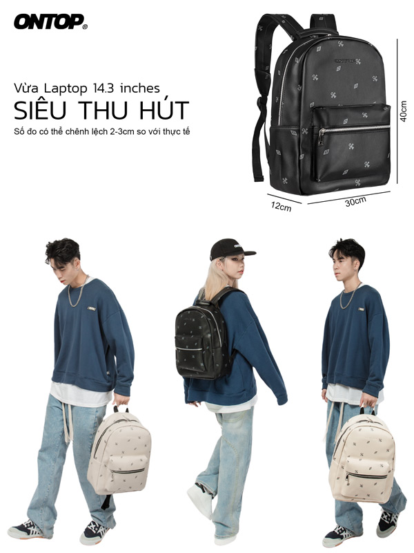 Balo da đen họa tiết ONTOP