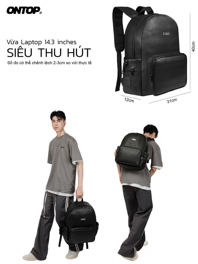 Balo da đen trơn ONTOP