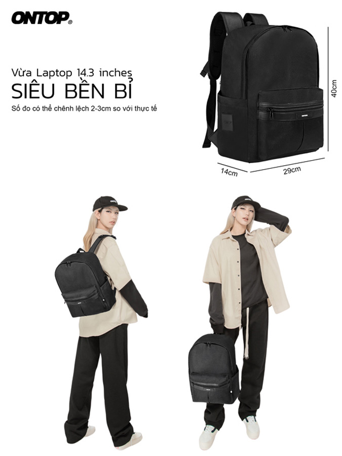 balo đen trơn canvas ONTOP