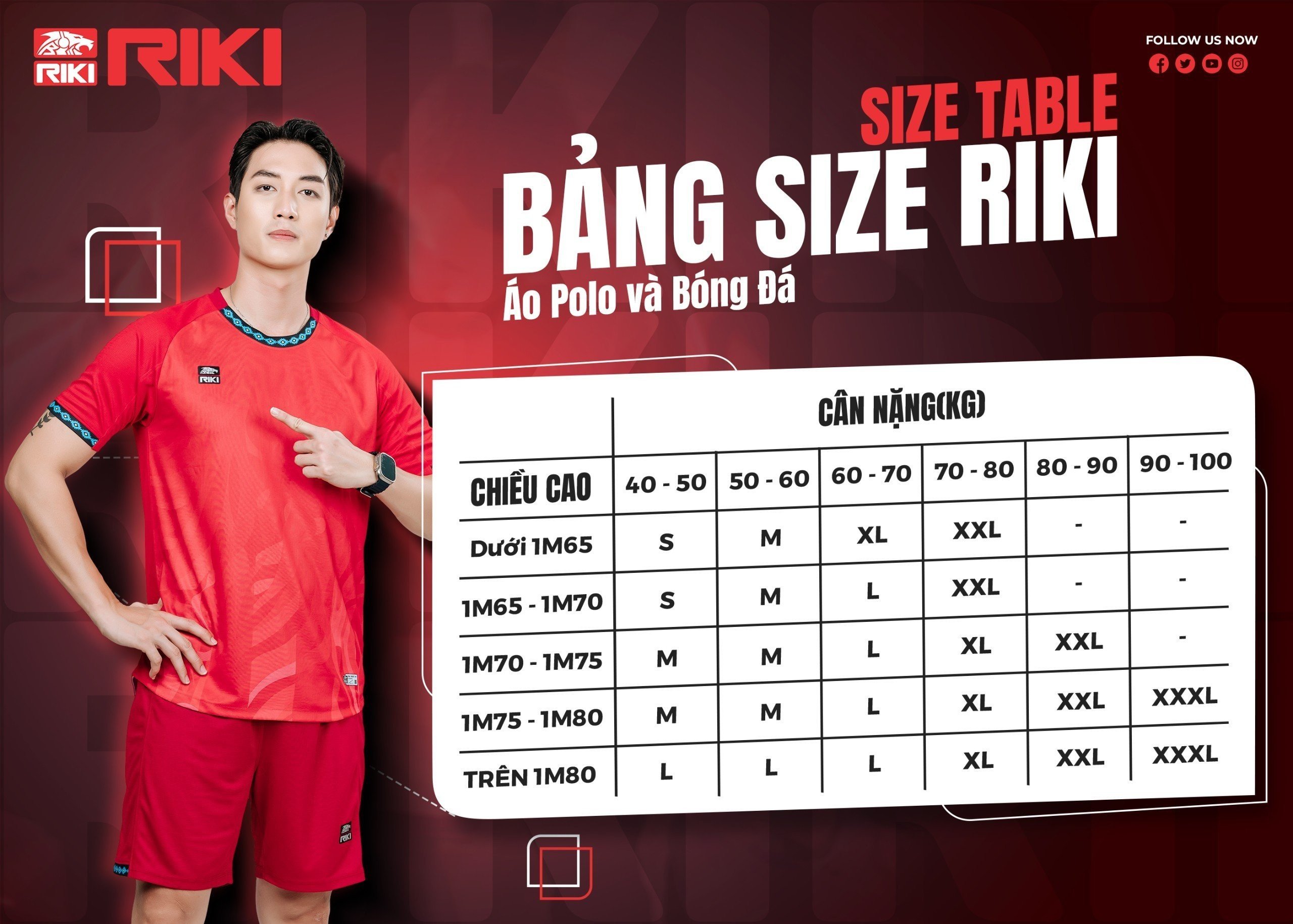 bảng size áo bóng đá riki