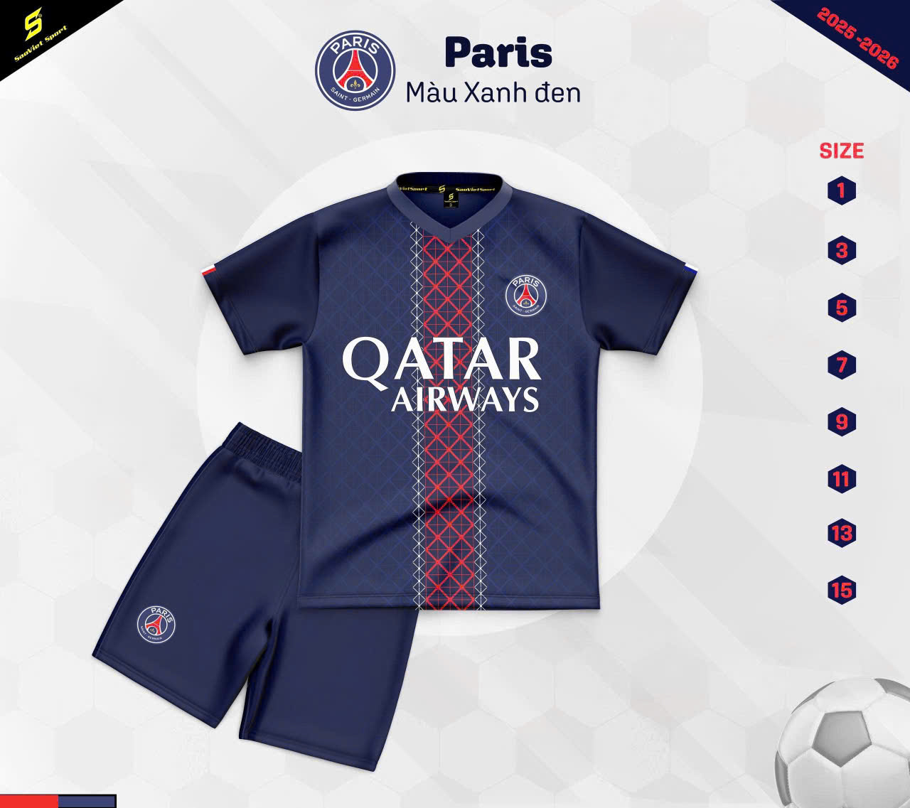 Quần áo bóng đá trẻ em PSG 2025/26 (Sao Việt)