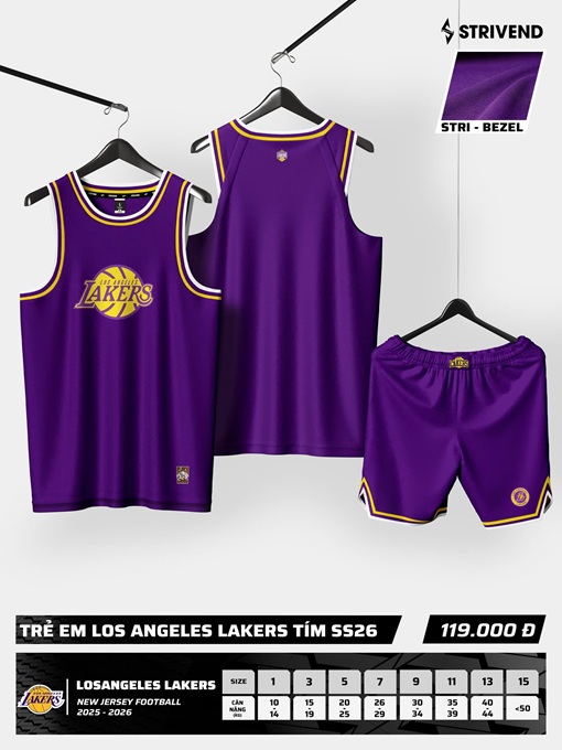 Quần áo bóng rổ trẻ em Strivend ANGELES LAKERS SS25