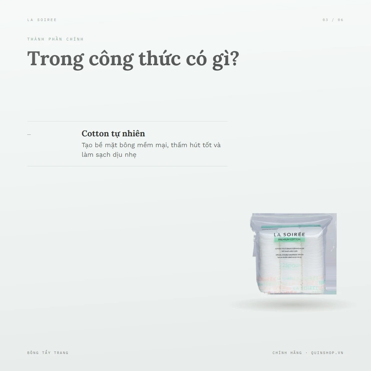 Bông Tẩy Trang La Soiree Premium Cotton — Bảng thành phần có gì đáng chú ý?