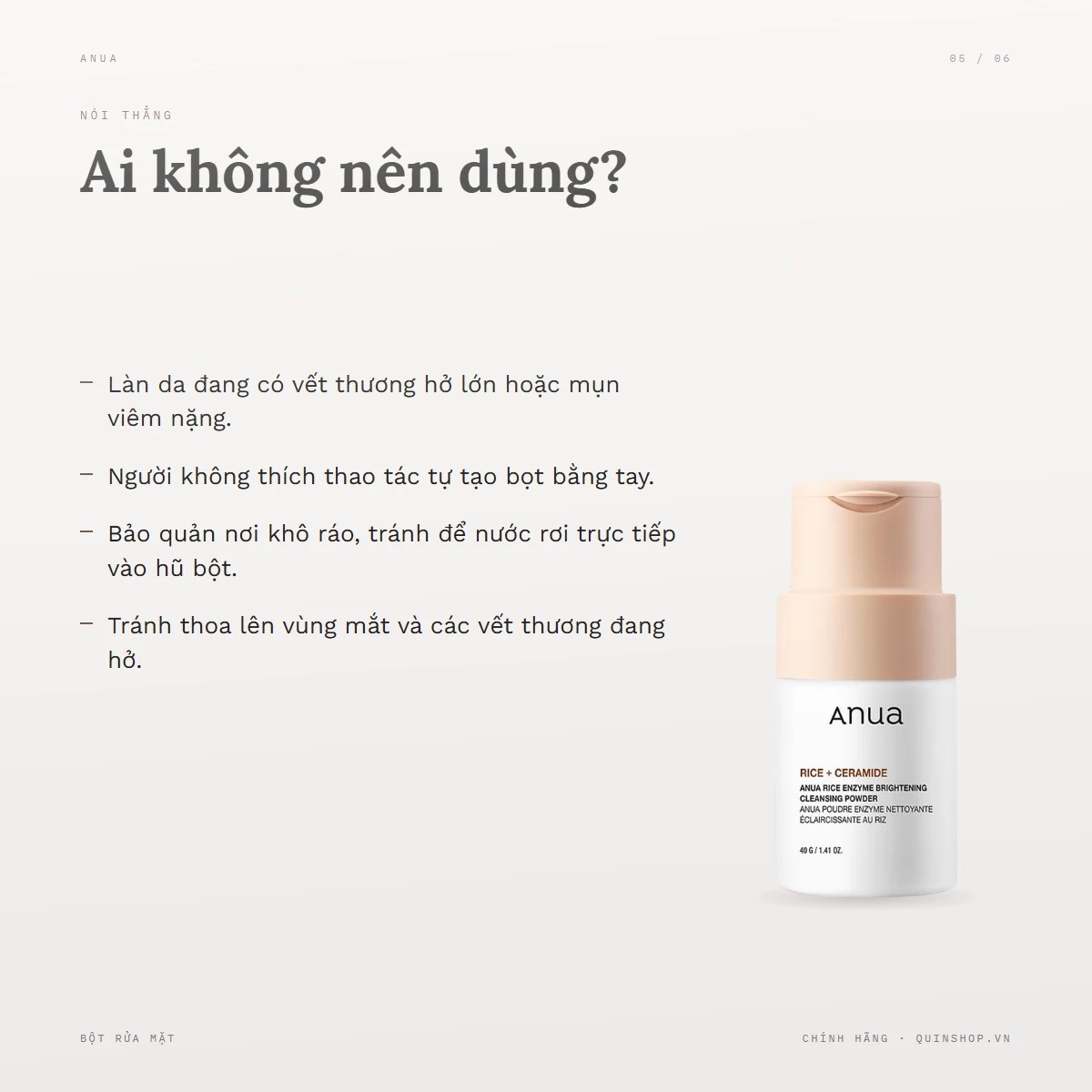 Bột Rửa Mặt Anua Rice Enzyme Brightening Cleansing Powder — Ai không nên dùng sản phẩm này?