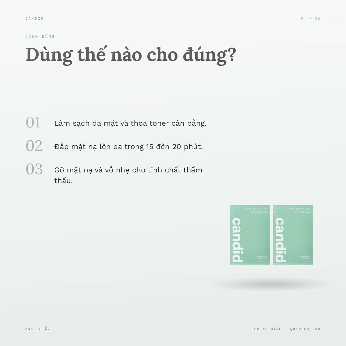 Combo 2 Mask Candid Water Gel Mask - Hyaluronic B5 (Xanh) — Dùng vào buổi nào và bao lâu một lần?