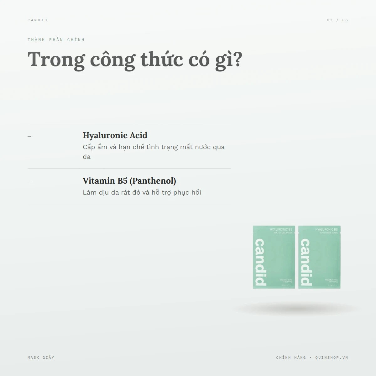 Combo 2 Mask Candid Water Gel Mask - Hyaluronic B5 (Xanh) — Bảng thành phần có gì đáng chú ý?