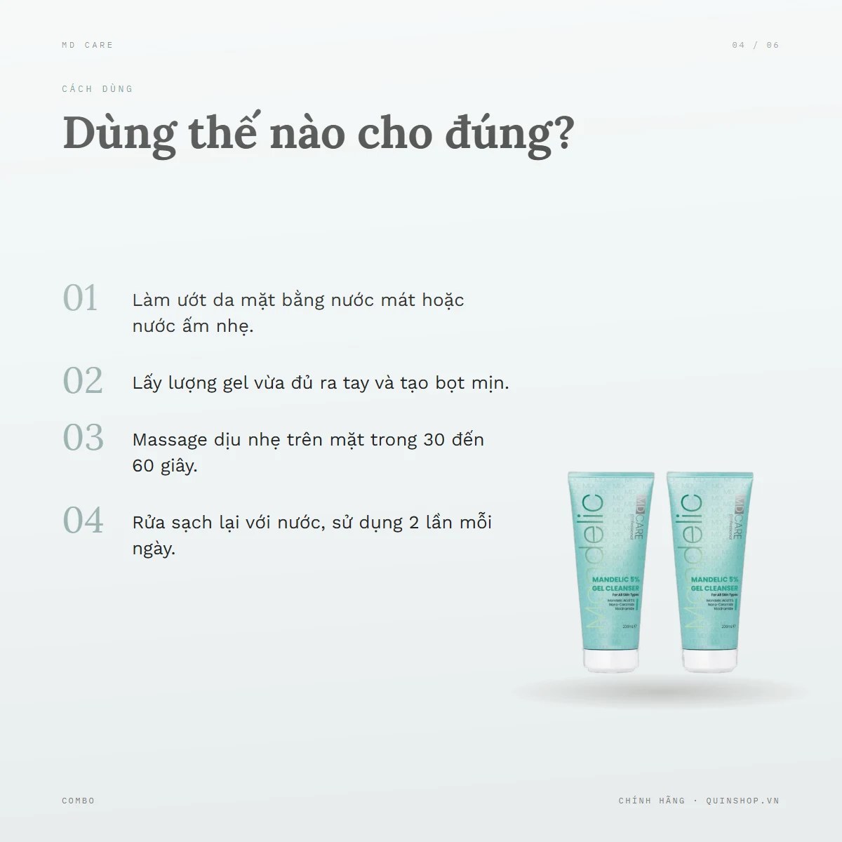 Combo 2 Tuýp Sữa Rửa Mặt MD CARE Mandelic 5% Gel Cleanser — Dùng vào buổi nào và bao lâu một lần?