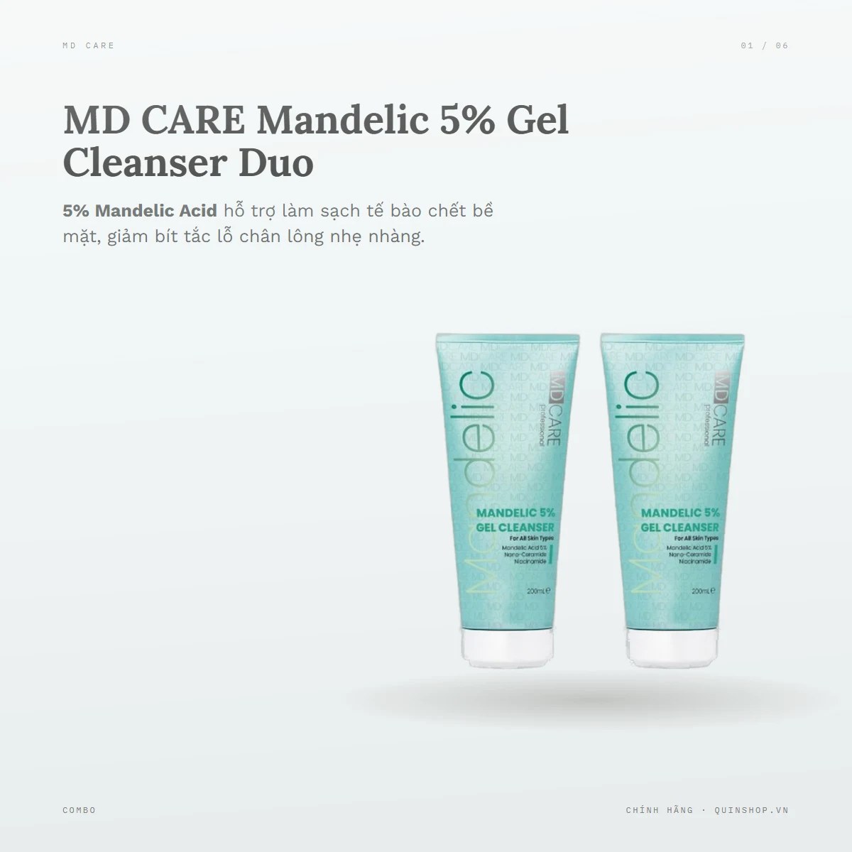 Combo 2 Tuýp Sữa Rửa Mặt MD CARE Mandelic 5% Gel Cleanser