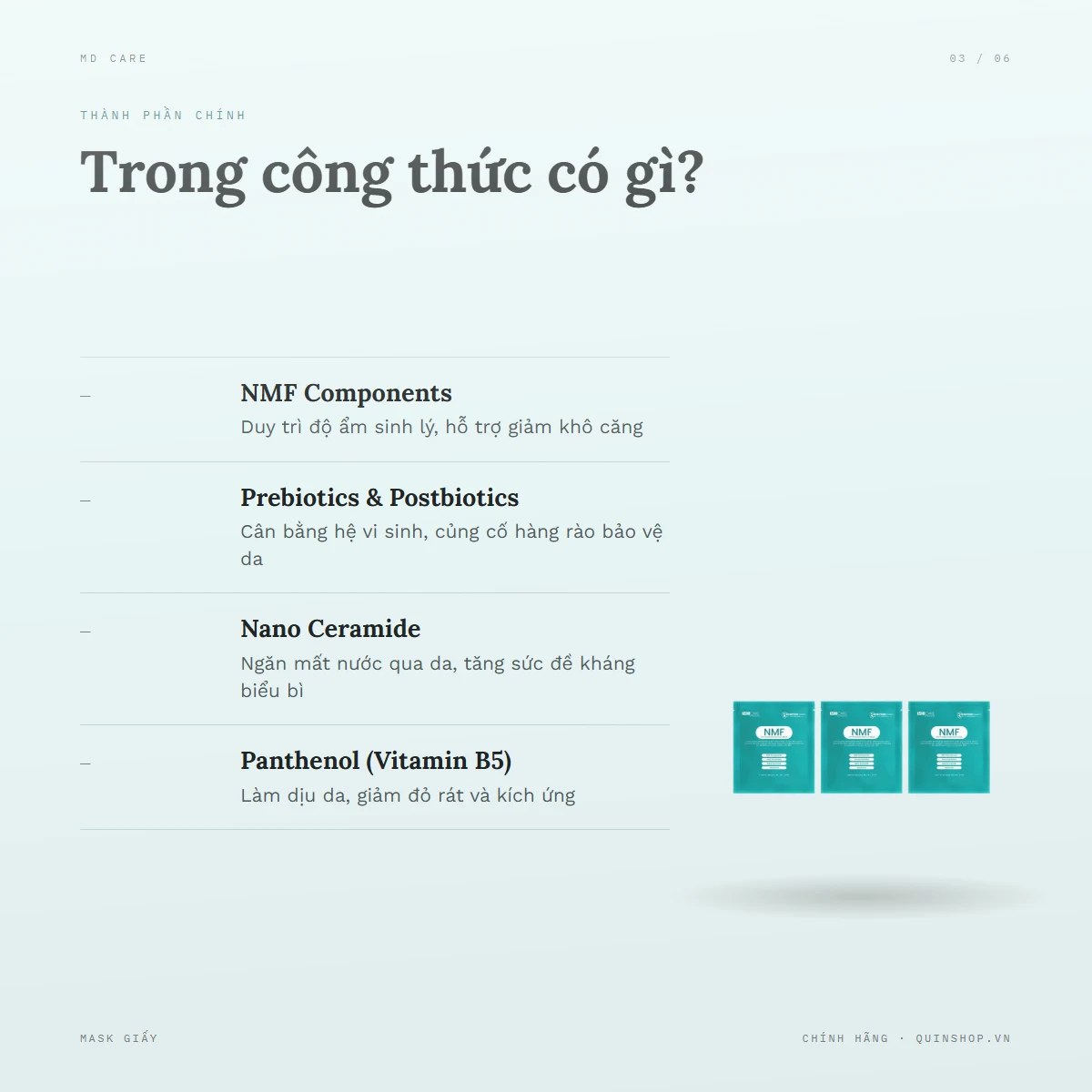 Combo 8 Mặt Nạ MD Care NMF Skin Protection Premium Mask — Thành phần chính mang lại hiệu quả gì?