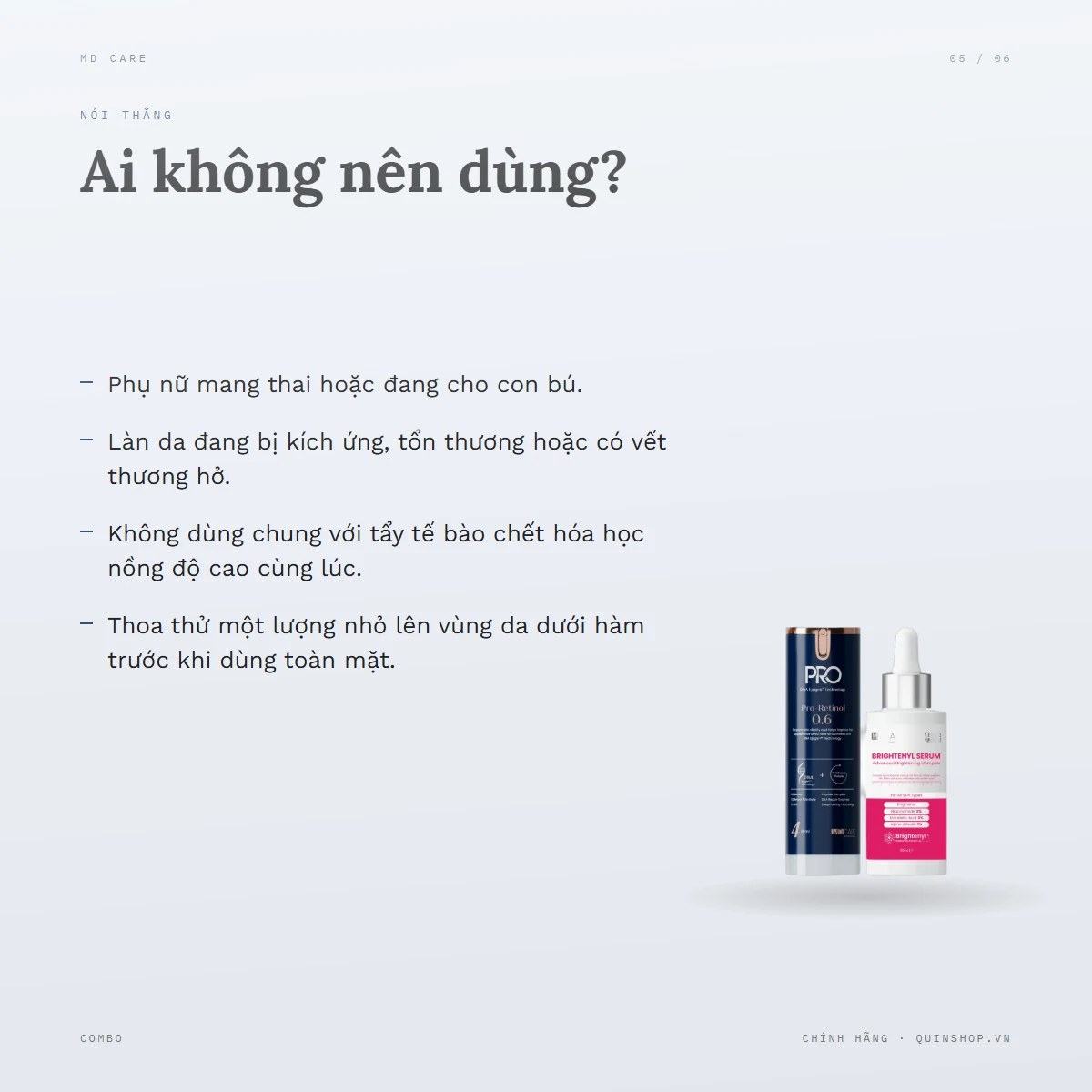 Combo Kem Dưỡng MD Care Retinol 0.6 + Tinh Chất MD Care Brightenyl Serum — Ai không nên dùng?