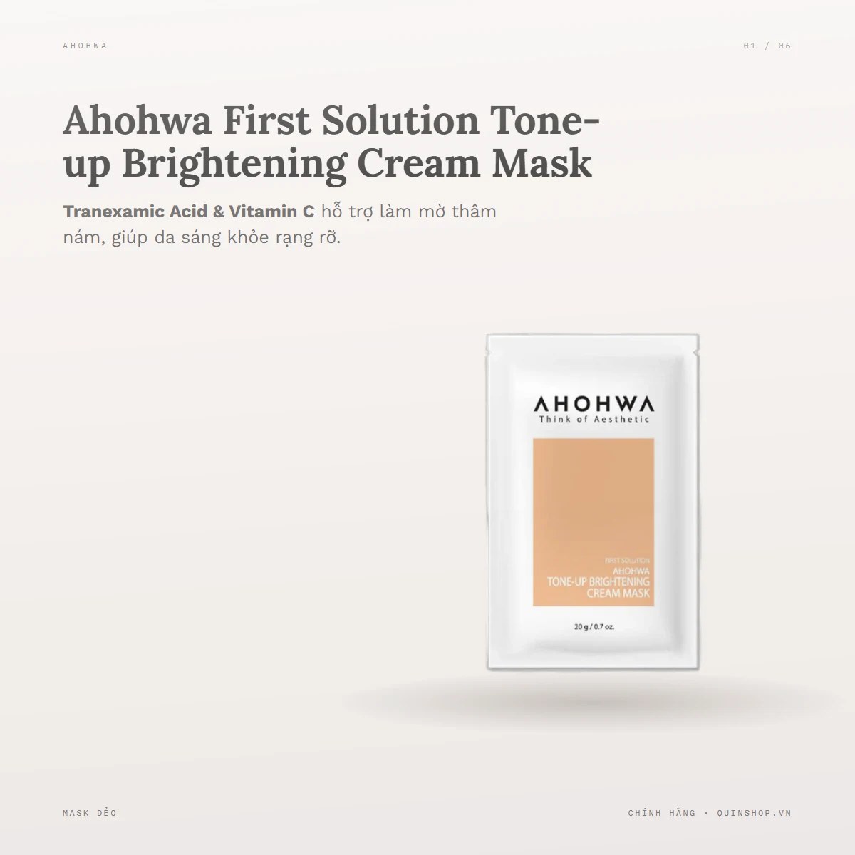 Gói Mặt Nạ Ủ Trắng Ahohwa First Solution Tone-up Brightening Cream Mask