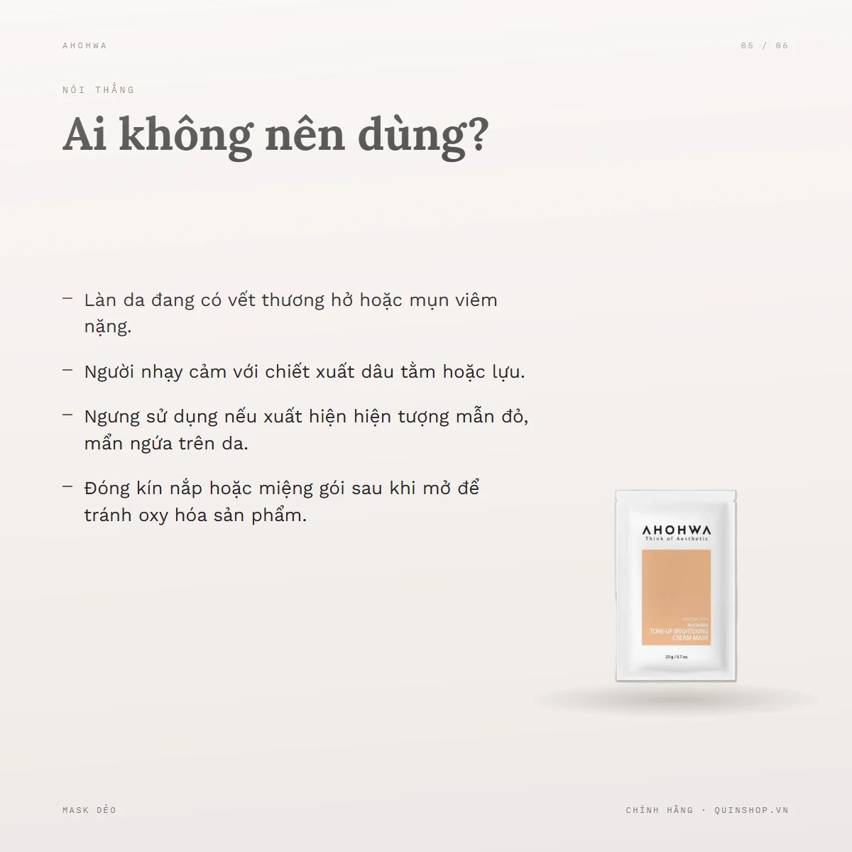 Gói Mặt Nạ Ủ Trắng Ahohwa First Solution Tone-up Brightening Cream Mask — Ai không nên dùng sản phẩm này?