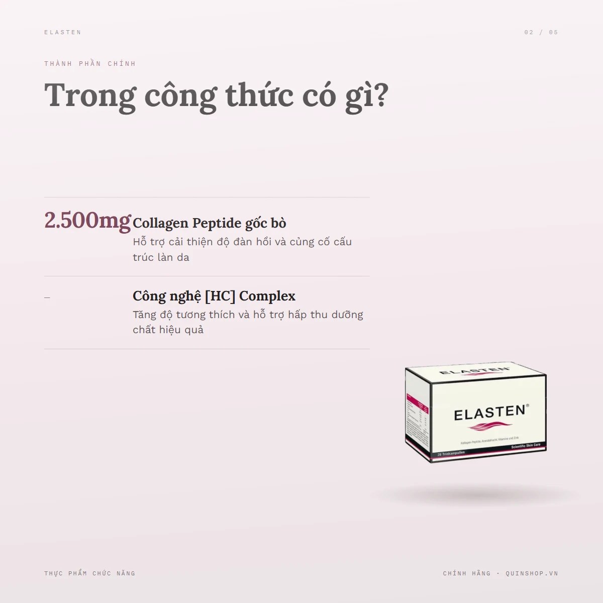 Hộp 28 Ống Collagen Dạng Nước Elasten — Bảng thành phần có gì đáng chú ý?