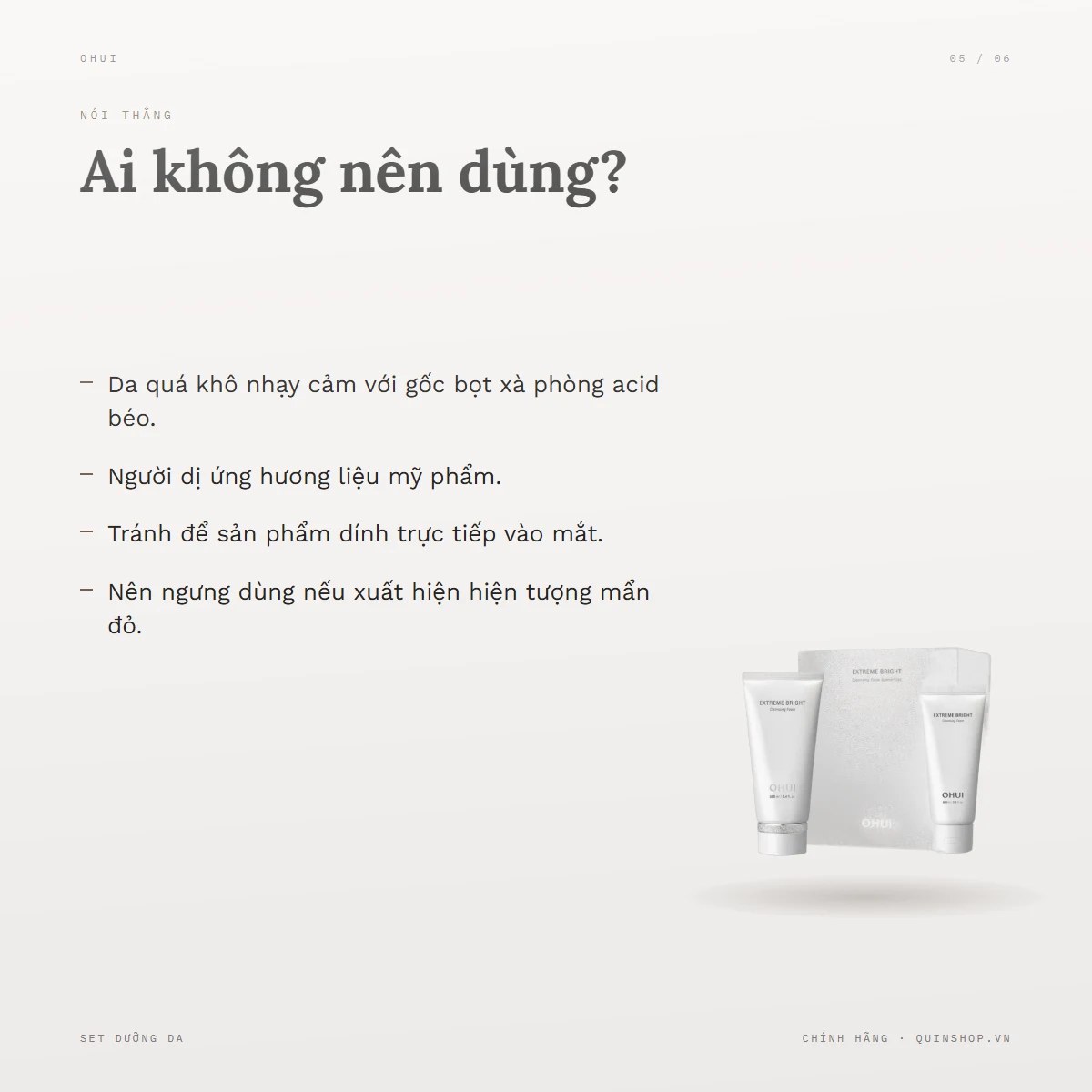 Hộp Sữa Rửa Mặt Ohui Extreme Bright Cleansing Foam Special Set — Ai không nên dùng?