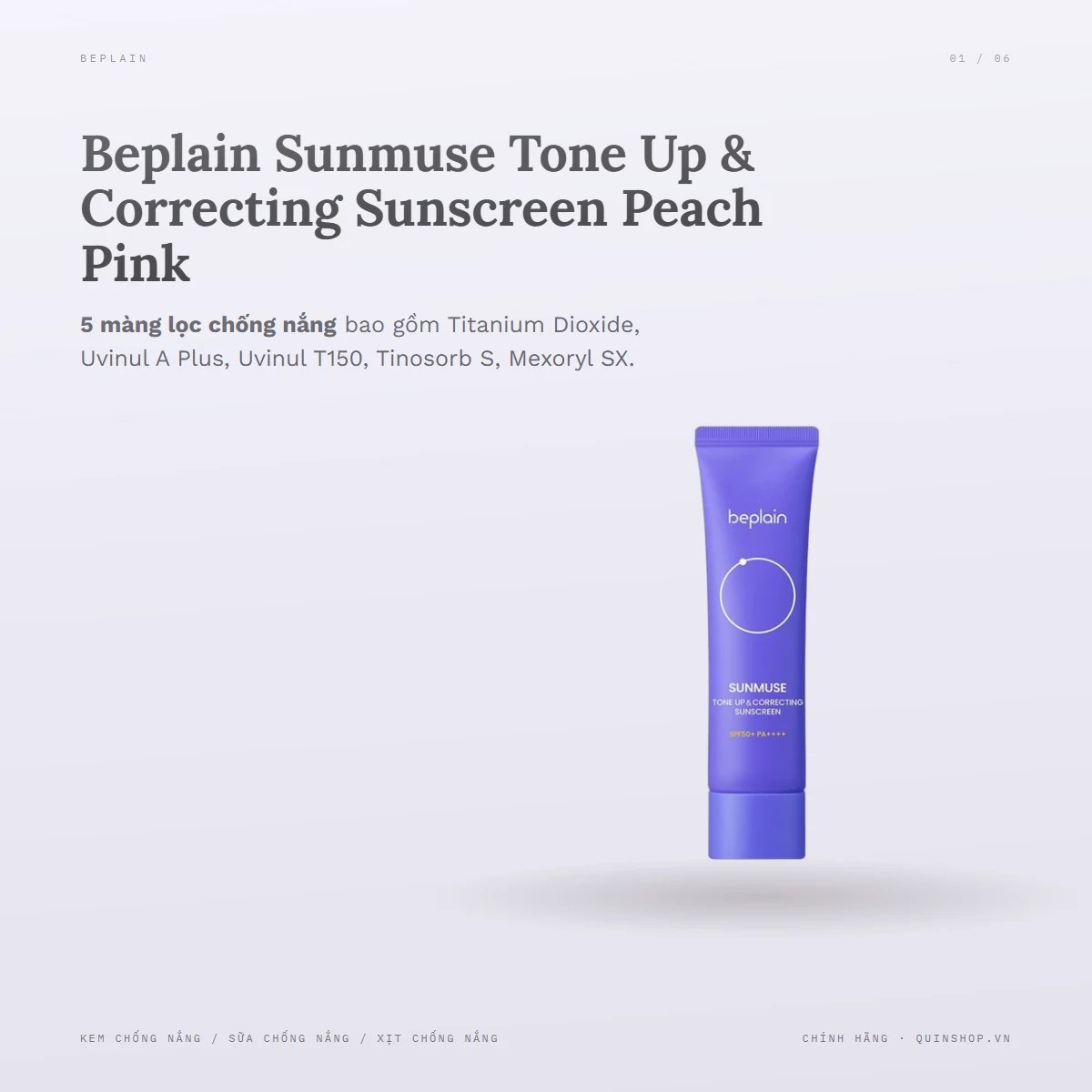 Kem Chống Nắng Beplain Sunmuse Tone Up & Correcting Sunscreen Peach Pink