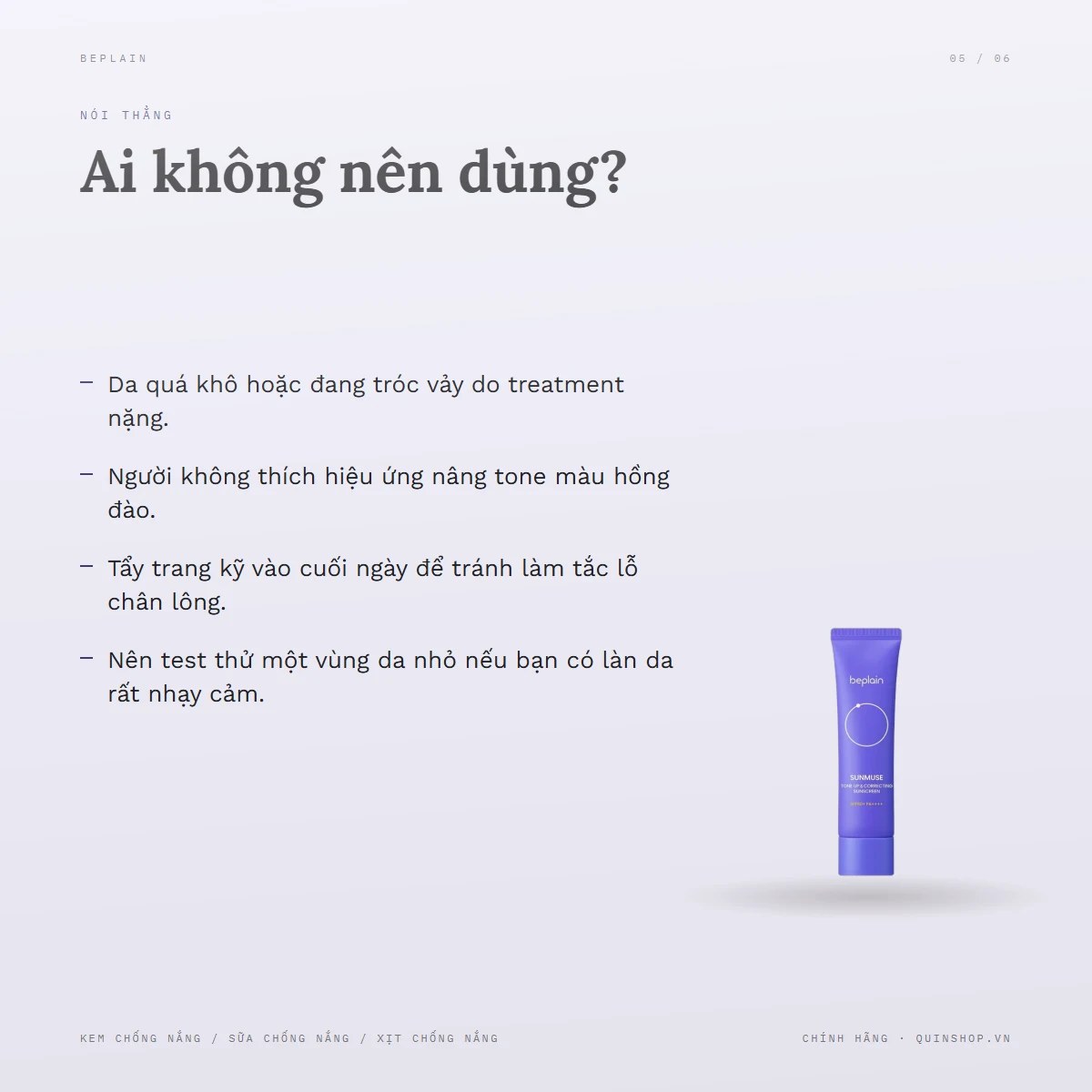 Kem Chống Nắng Beplain Sunmuse Tone Up & Correcting Sunscreen Peach Pink — Ai không nên dùng sản phẩm này?