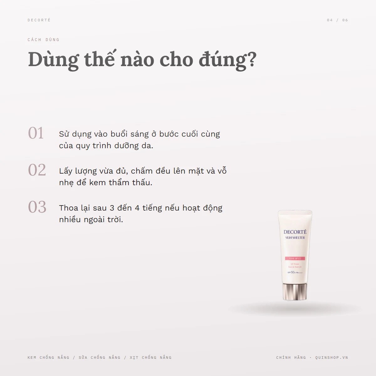 Kem Chống Nắng Decorté Sun Shelter Tone Up CC — Lưu ý khi sử dụng và bảo quản