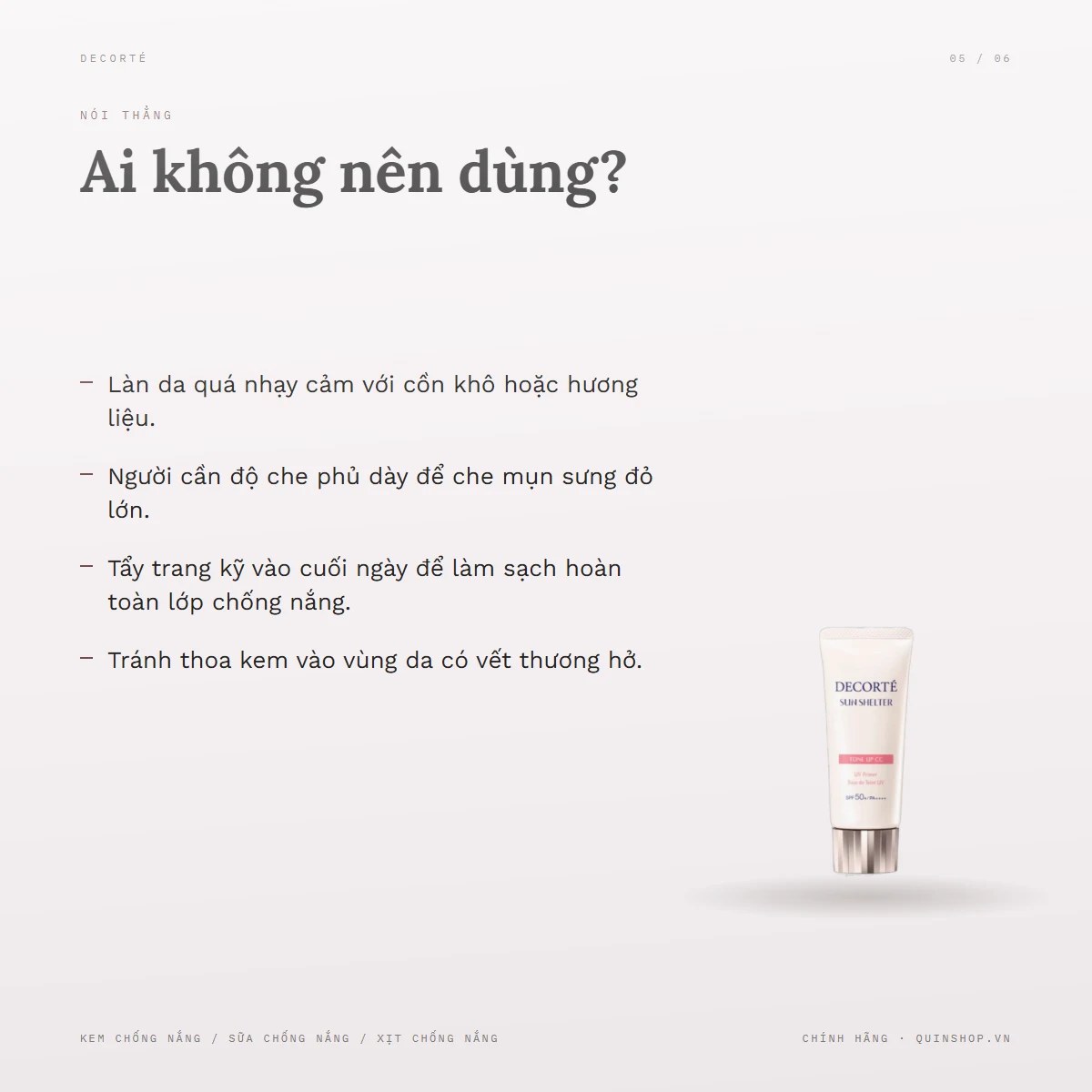 Kem Chống Nắng Decorté Sun Shelter Tone Up CC — Ai không nên dùng sản phẩm này?