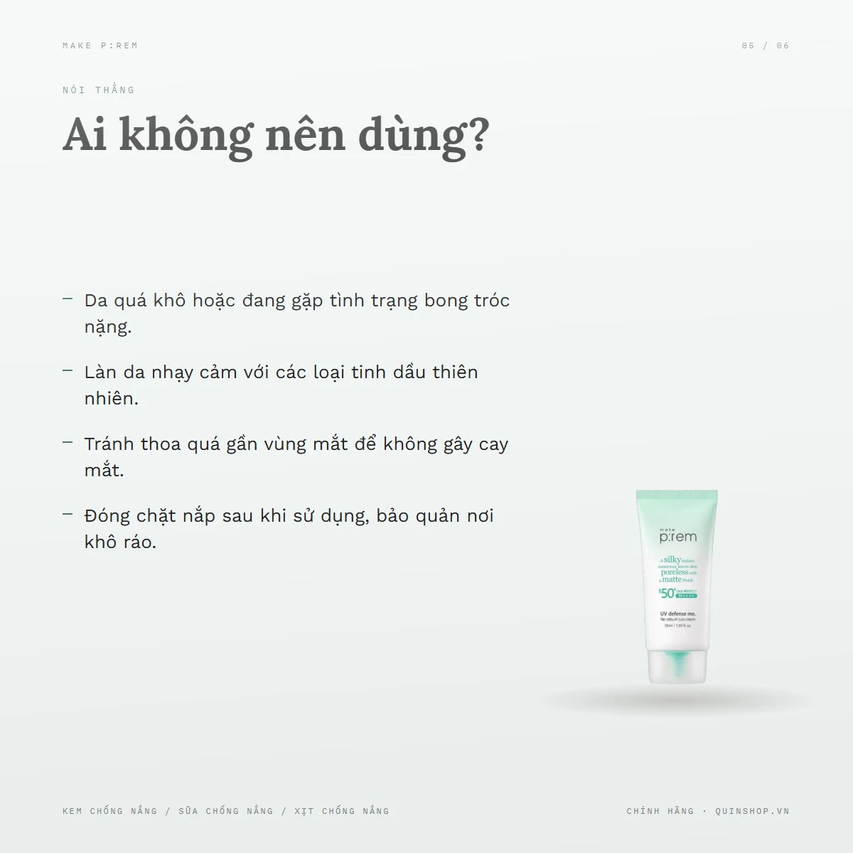 Kem Chống Nắng Make P:rem UV Defense Me No Sebum Sun Cream 2 — Ai không nên dùng?