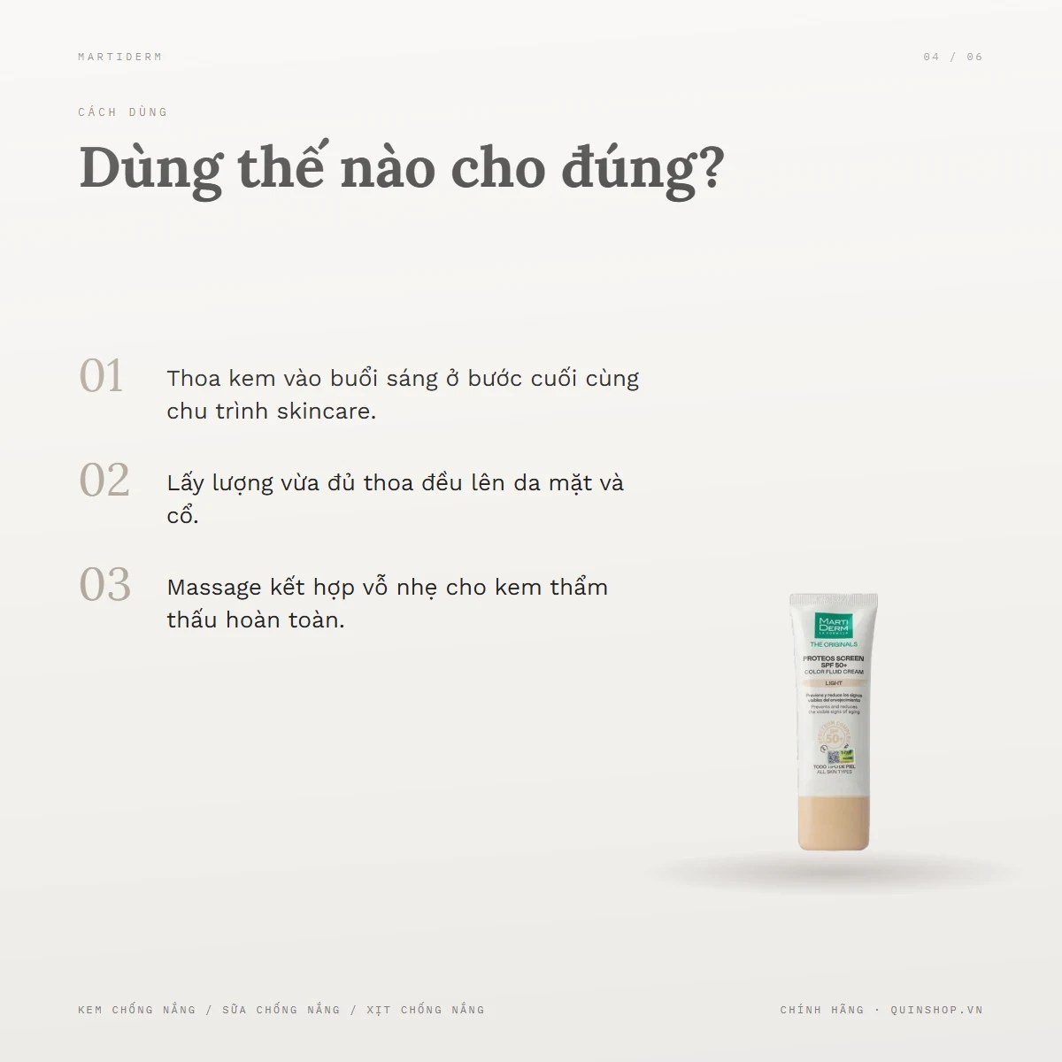 Kem Chống Nắng MartiDerm Proteos Screen SPF 50+ Color Fluid Cream (Light) — Dùng vào buổi nào và bao lâu một lần?