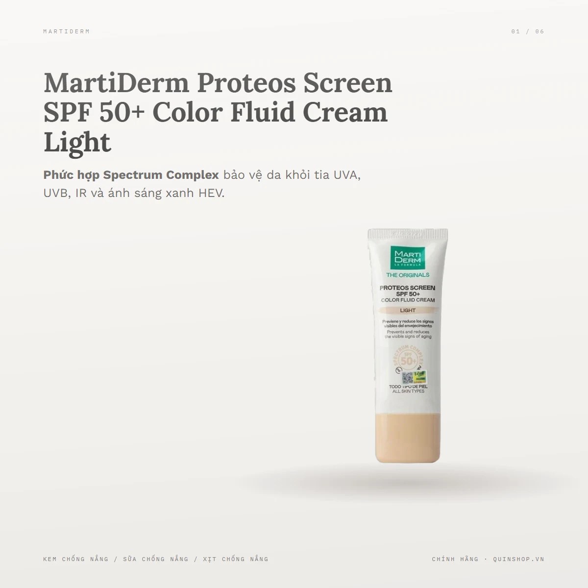 Kem Chống Nắng MartiDerm Proteos Screen SPF 50+ Color Fluid Cream (Light)
