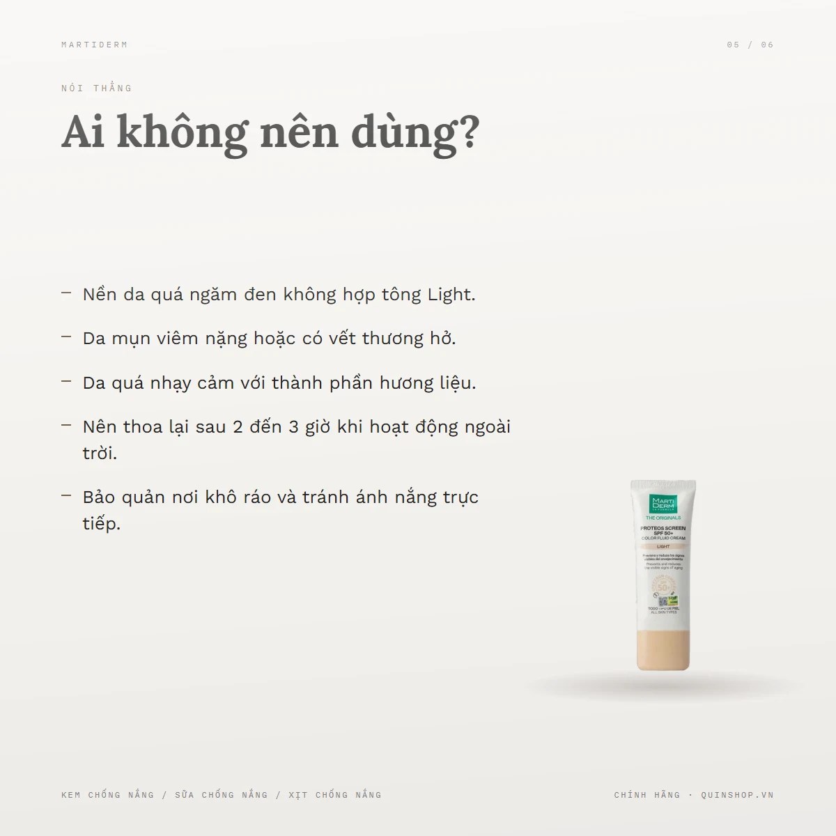 Kem Chống Nắng MartiDerm Proteos Screen SPF 50+ Color Fluid Cream (Light) — Ai không nên dùng sản phẩm này?