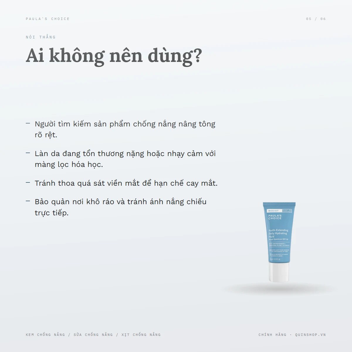 Kem Chống Nắng Paula's Choice Resist Youth - Extending Daily Hydrating Fluid Broad Spectrum SPF 50 — Ai không nên dùng?