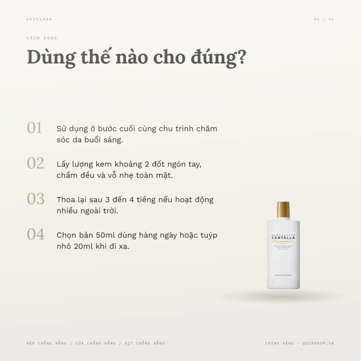 Kem Chống Nắng Skin1004 Madagascar Centella Air-Fit Suncream Plus 2 — Dùng vào buổi nào và bao lâu một lần?