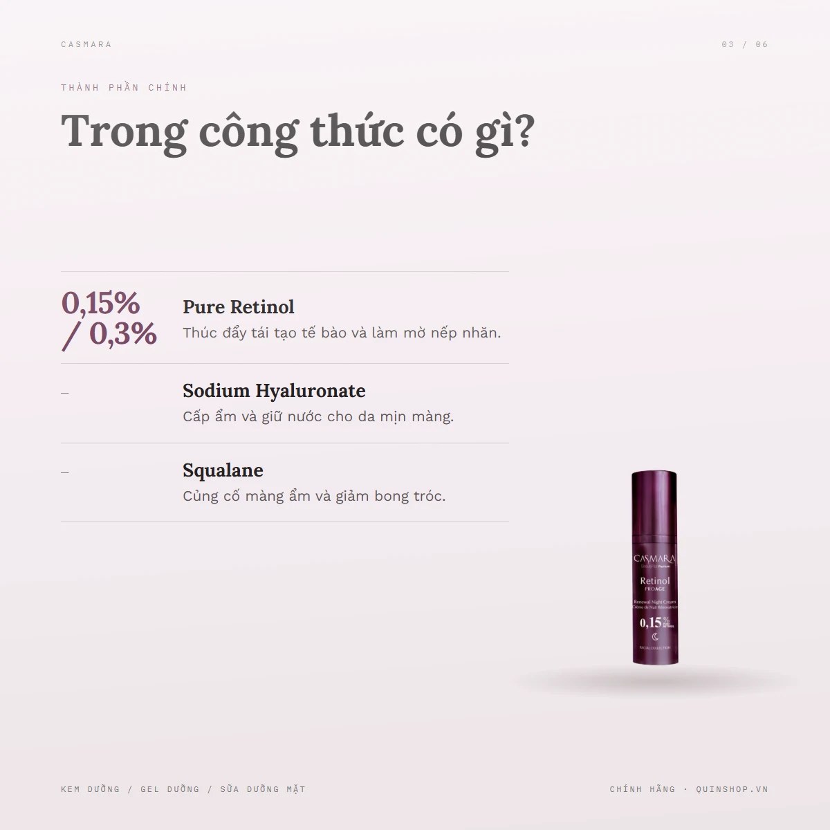 Kem Đặc Trị Casmara Retinol Proage Renewal Night Cream — Bảng thành phần có gì đáng chú ý?