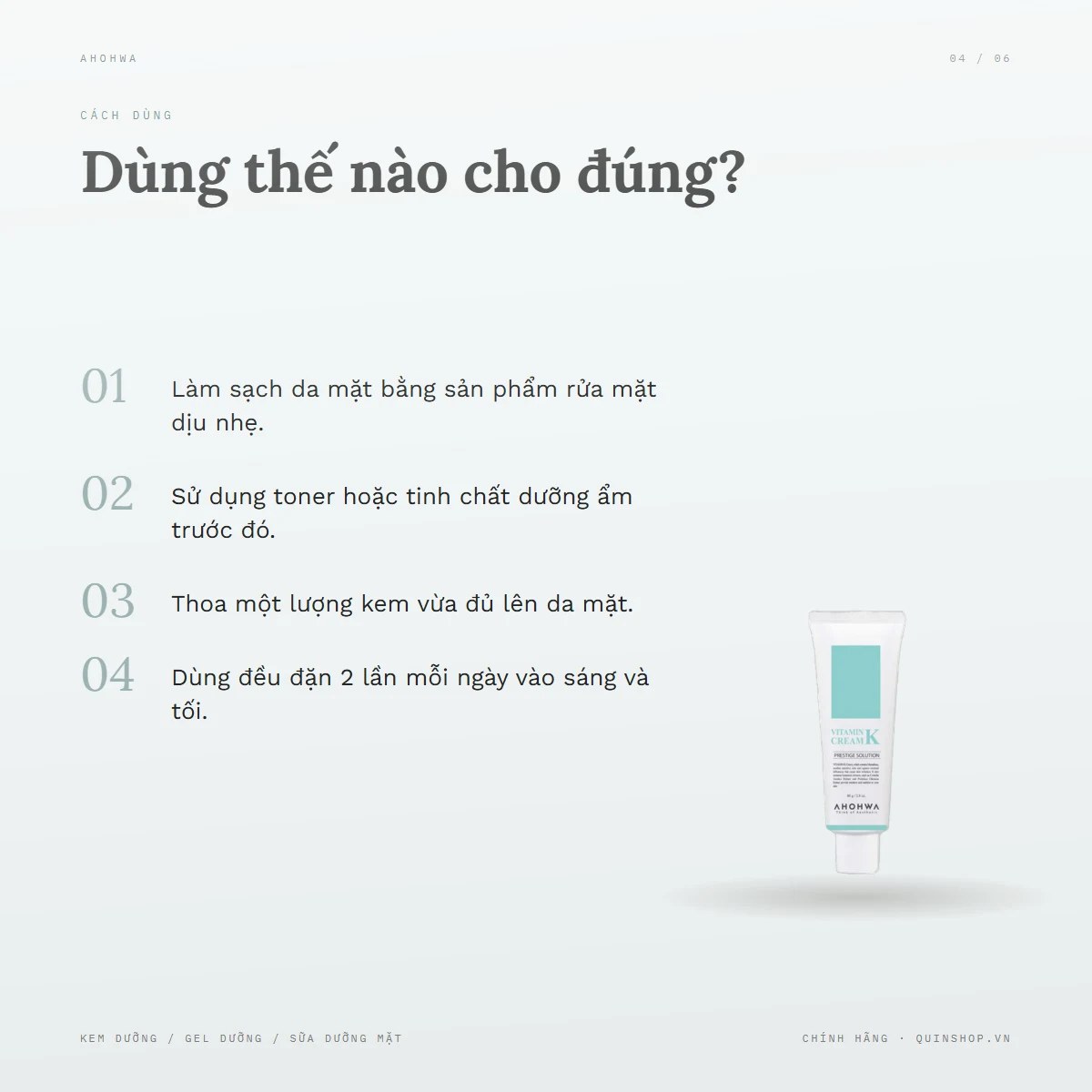 Kem Dưỡng Ahohwa Prestige Solution Vitamin K Cream — Dùng vào buổi nào và bao lâu một lần?