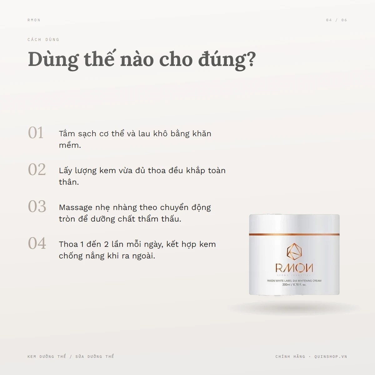 Kem Dưỡng Body Rmon White Label Dia Whitening Cream — Dùng vào buổi nào và bao lâu một lần?