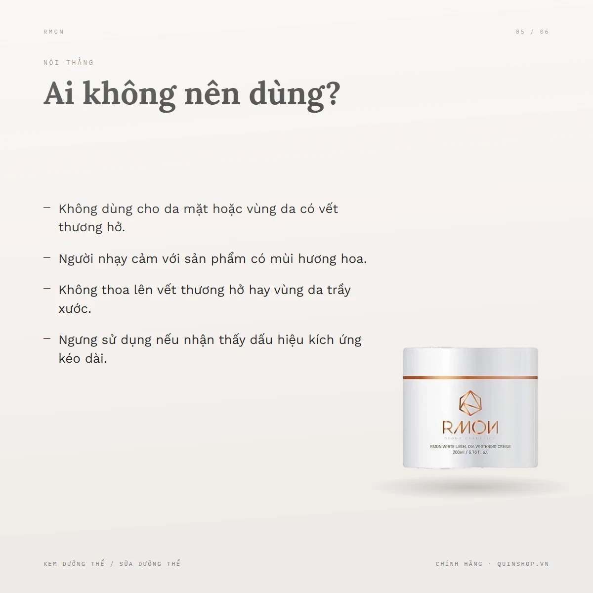 Kem Dưỡng Body Rmon White Label Dia Whitening Cream — Ai không nên dùng?