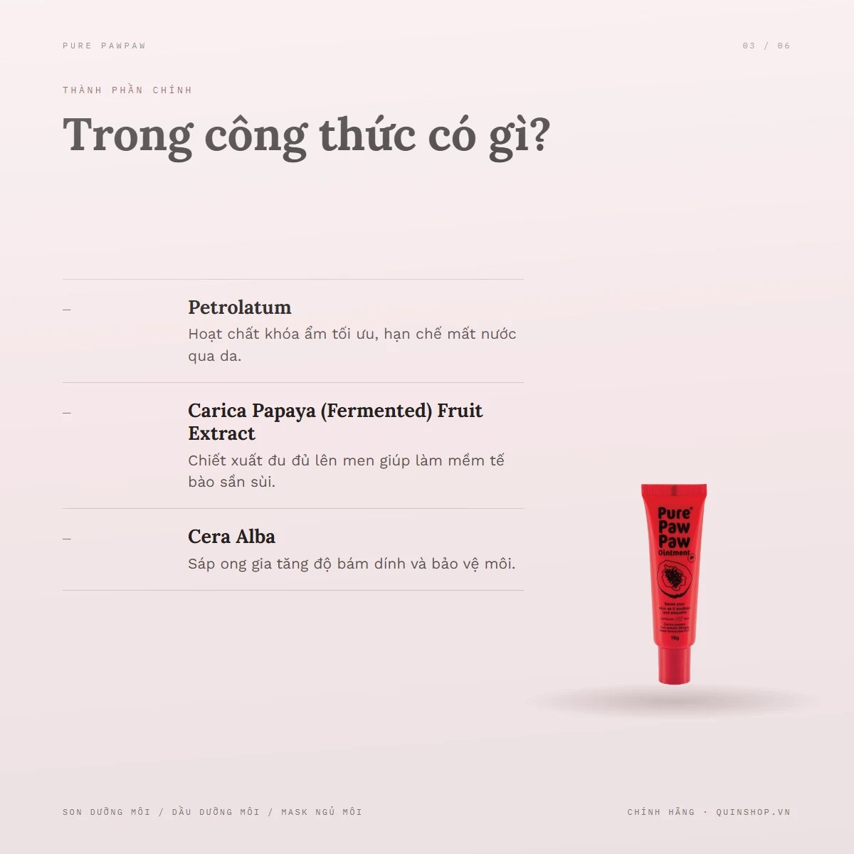 Kem Dưỡng Đa Năng Pure Paw Paw Ointment — Bảng thành phần có gì đáng chú ý?