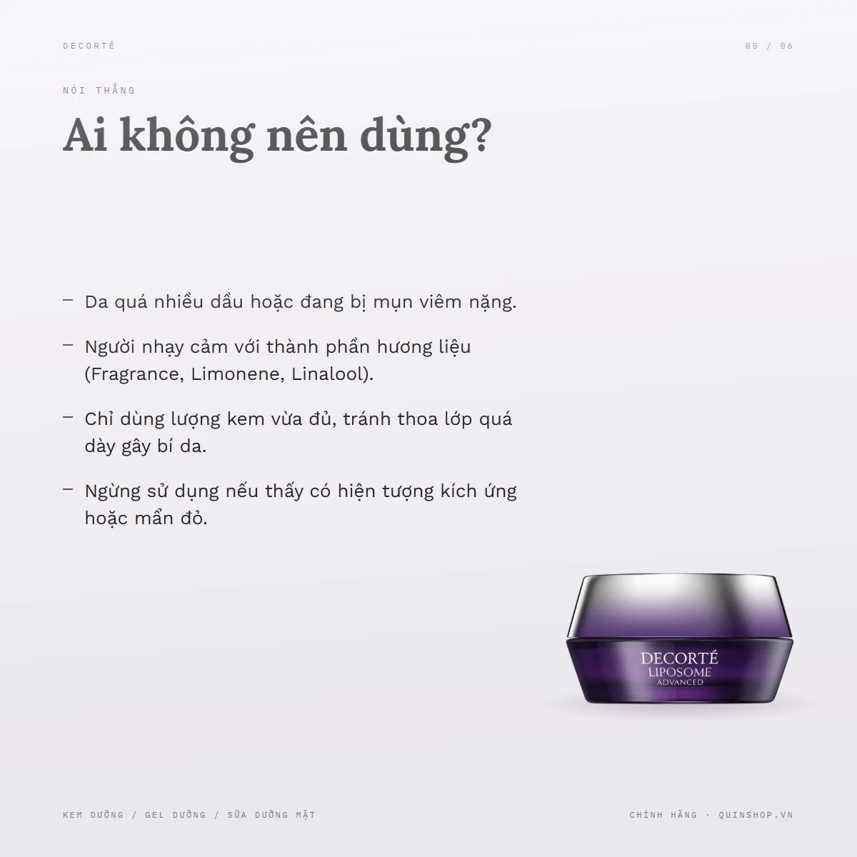 Kem Dưỡng Decorté Liposome Advanced Repair Cream — Ai không nên dùng sản phẩm này?