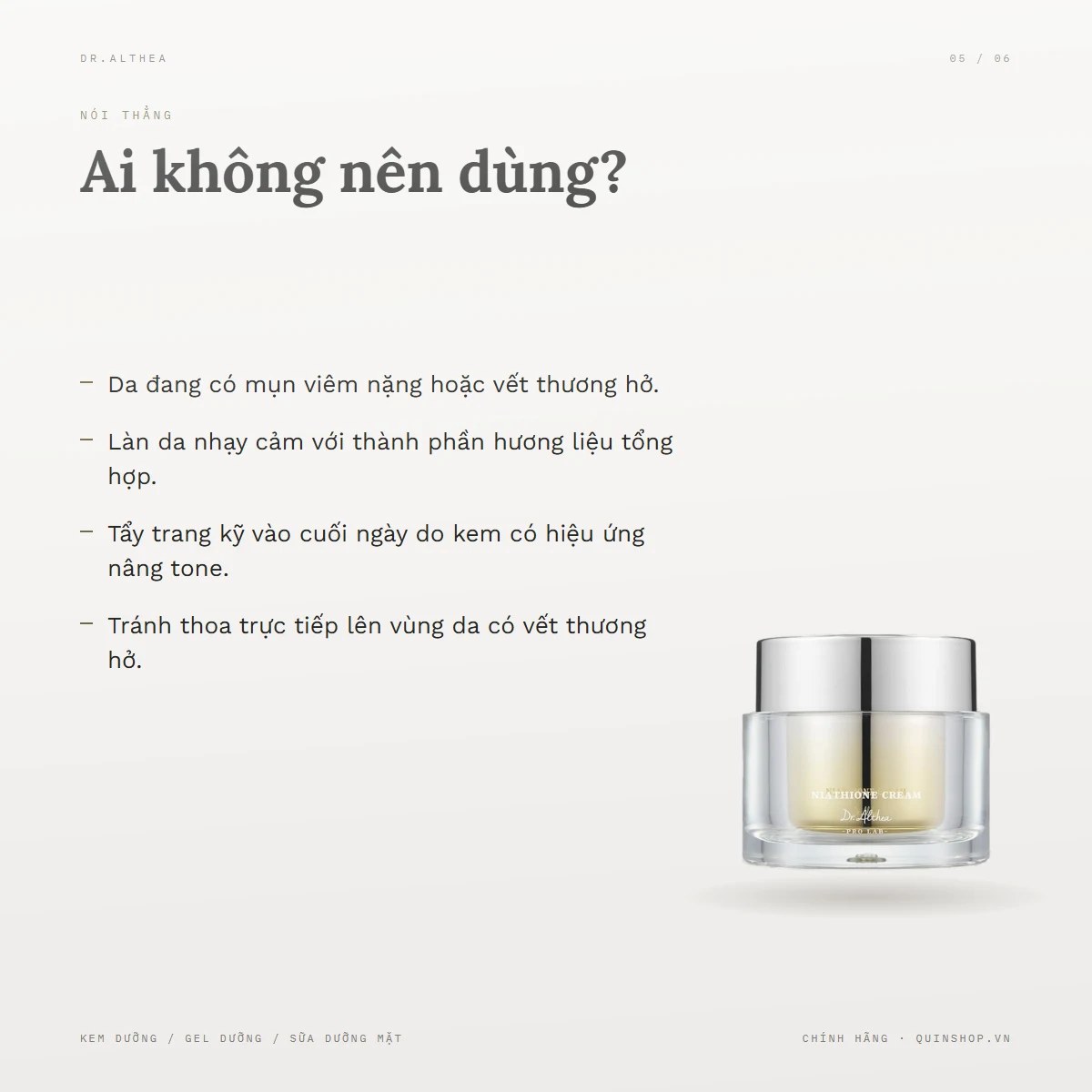 Kem Dưỡng Dr.Althea Niathione Cream — Lưu ý quan trọng khi bảo quản và sử dụng