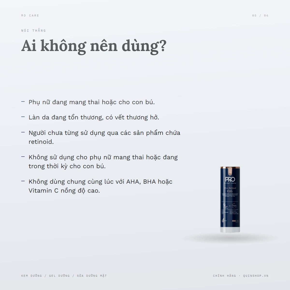 Kem Dưỡng MD Care Pro-Retinol — Lưu ý quan trọng khi dùng retinol
