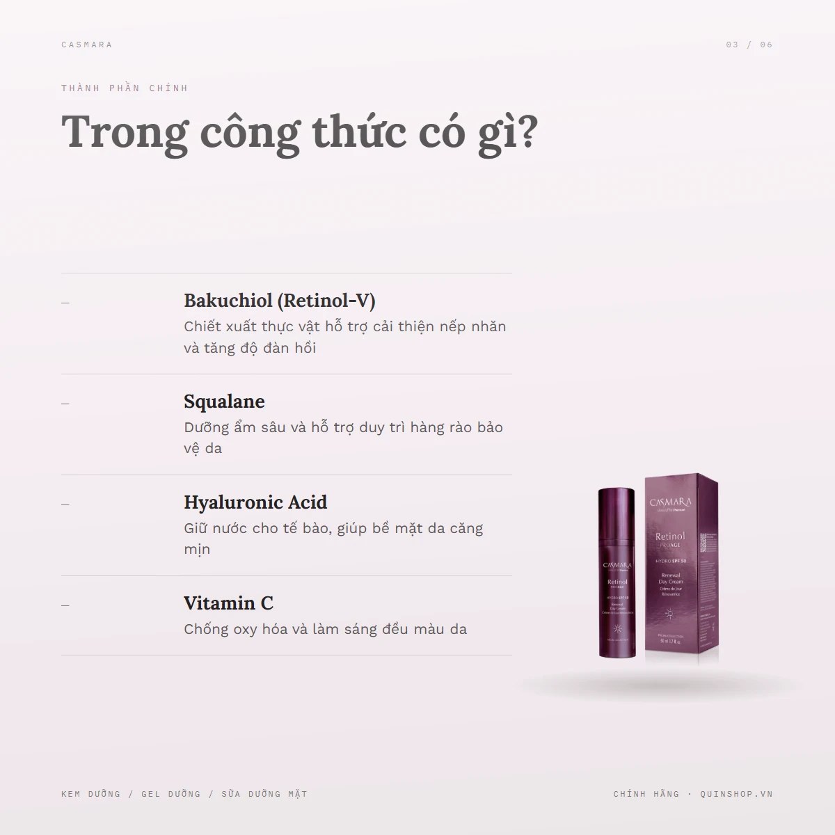 Kem Dưỡng Ngày Casmara Retinol Proage Hydro Spf 50 Renewal Day Cream — Bảng thành phần có điểm gì đặc biệt?